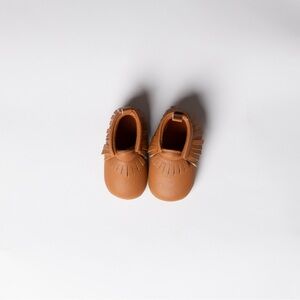 Whistling Willow Faux Leather Brown Moccasin Crib Shoes